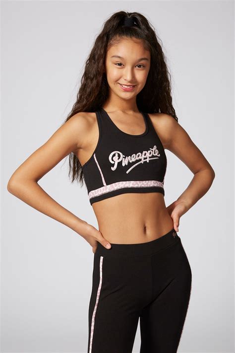 Pineapple Dancewear Girls Black Animal Print Piping Crop Top Girls