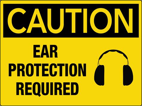 caution ear protection required wall sign