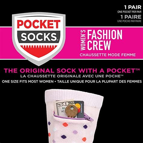 Womens Pocket Socks Rainbow Crew Soft Cotton With Security Zip Pocket