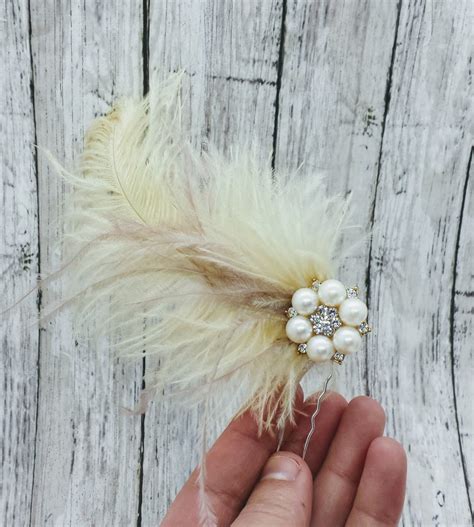 Blush And Ivory Feather Wedding Pin Feather Hair Pin Etsy
