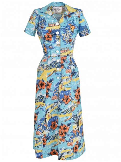 1940s Style Tea Dress Tropical Island From Vivien Of Holloway