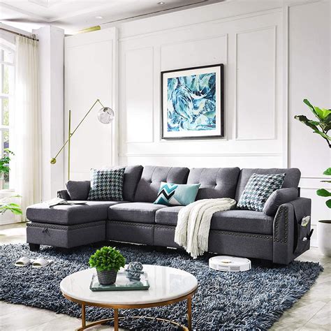 HONBAY Reversible Sectional Sofa For Living Room L Shape Couch Seat Sofas Sectional For