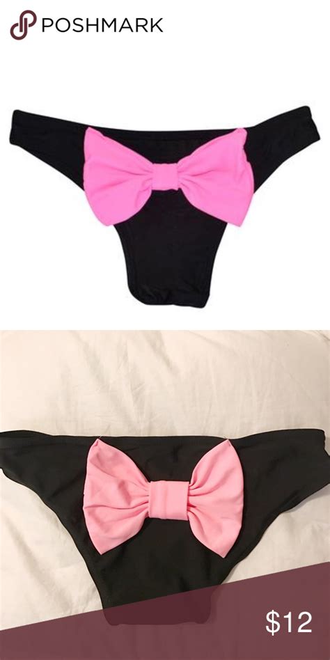 Cheeky Black And Pink Bow Back Bikini Bottoms Xs Pink Bow Bikinis