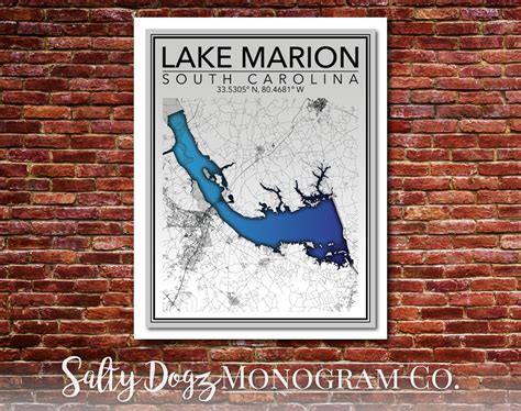 Wall Art Map Print Of Lake Marion South Carolina Etsy
