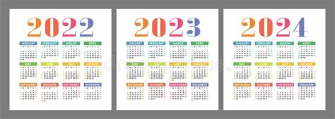 Calendário 2022 2023 2024 E 2025 Conjunto Vetorial Inglês Modelo De