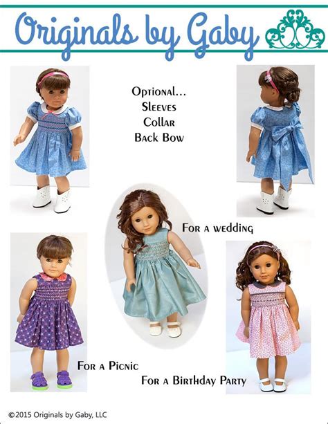Originals By Gaby Smocked Dress Doll Clothes Pattern 18 Inch American