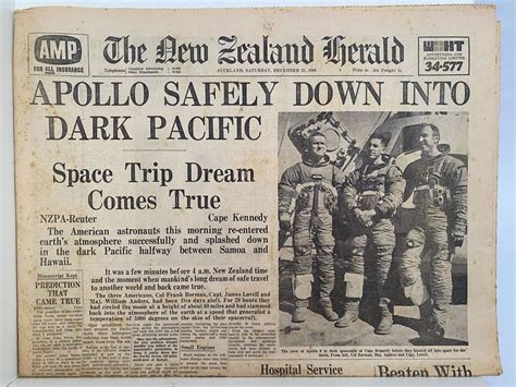 old newspaper the new zealand herald 28 december 1968 moon landing special
