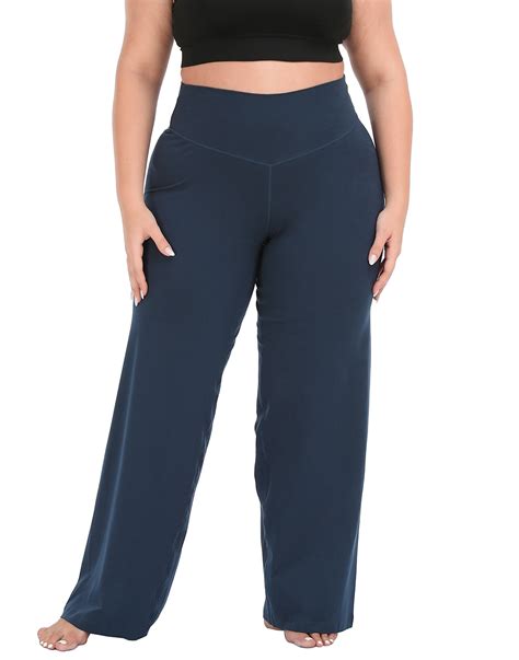 Hde Womens Plus Size Yoga Pants High Waisted Wide Leg Leggings Navy Blue 1x
