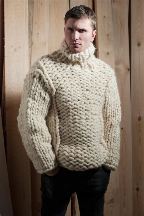 super chunky knit men s sweater big knit turtleneck etsy men sweater super chunky knit