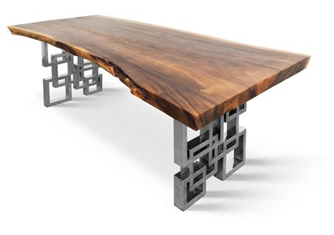 Designed for fast, efficent cleaning with minimal dirt traps. 7'3" live edge, hardwood dining table on polished custom ...