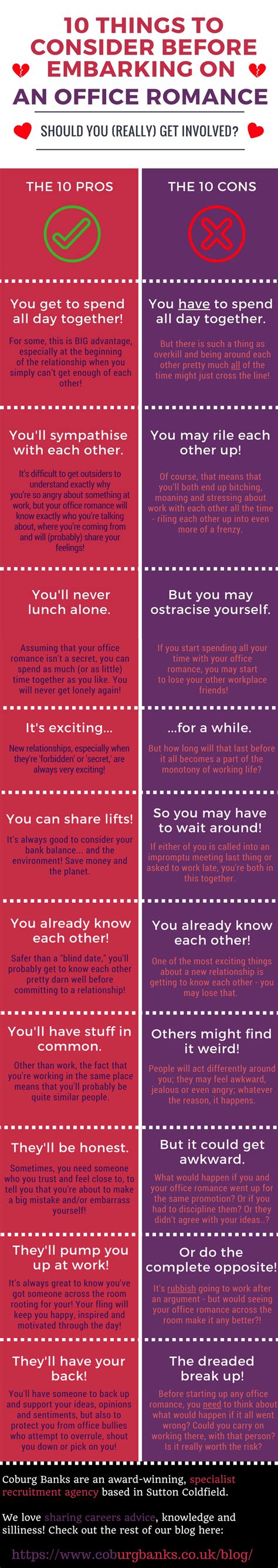 10 Things To Consider Before Embarking On An Office Romance Infographic