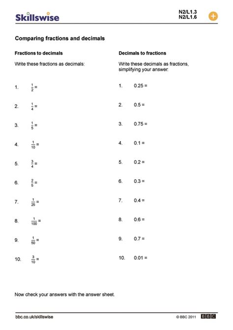 Free Worksheet Converting Decimals To Fractions Wallpaper Small