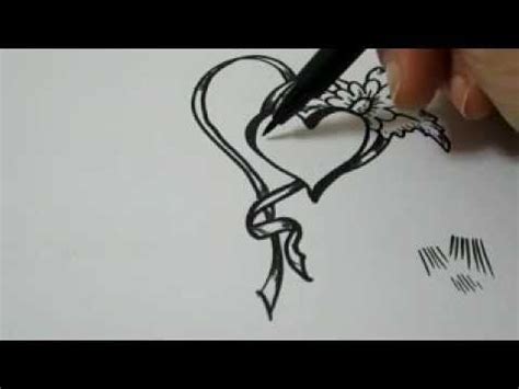 Heart with banner and rose drawings. How To Draw Hearts, Flowers and Ribbon - YouTube