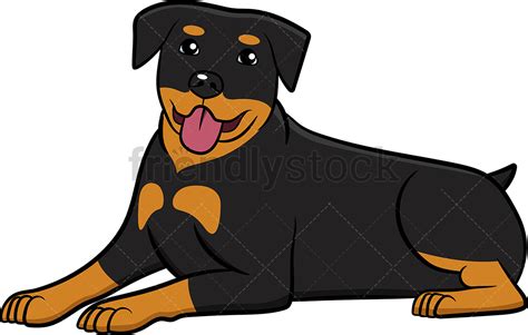 Happy Rottweiler Laying Down Cartoon Clipart Vector