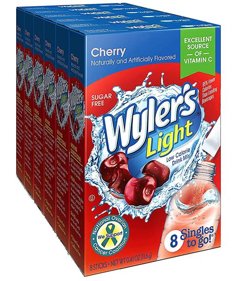 Wylers Light Cherry Singles To Go Drink Mix 041 Oz 8 Ct Pack 6