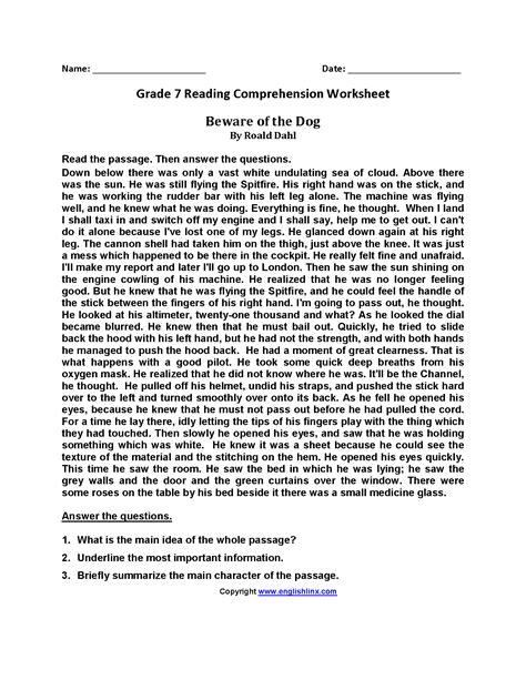 7th Grade Reading Comprehension Worksheet Ideas 2022