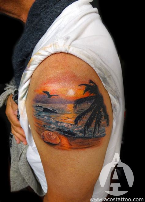 34 Astonishing Small Beach Sunset Tattoos Image Ideas