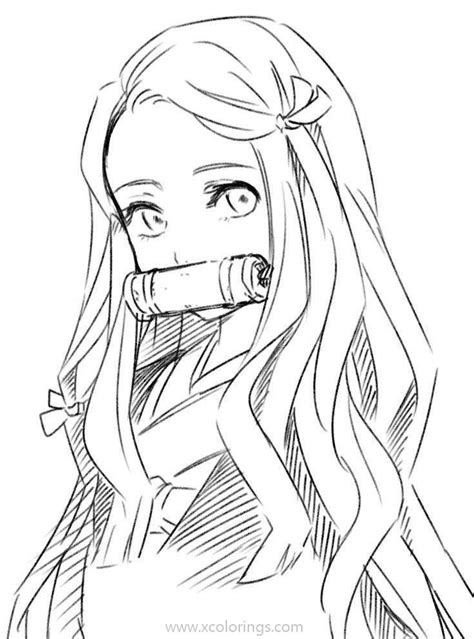 Demon Slayer Coloring Pages Nezuko Sketch Anime Character Drawing