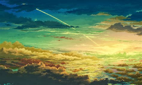 Wallpaper Sunlight Colorful Painting Digital Art Sea Anime Sky