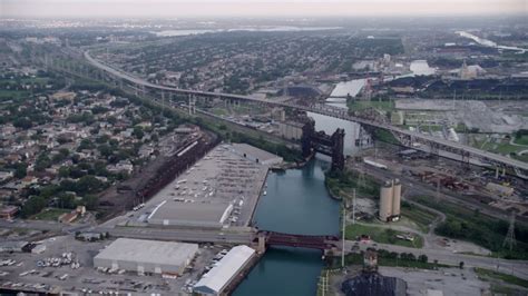 5k Stock Footage Aerial Video Following Calumet River Toward The High