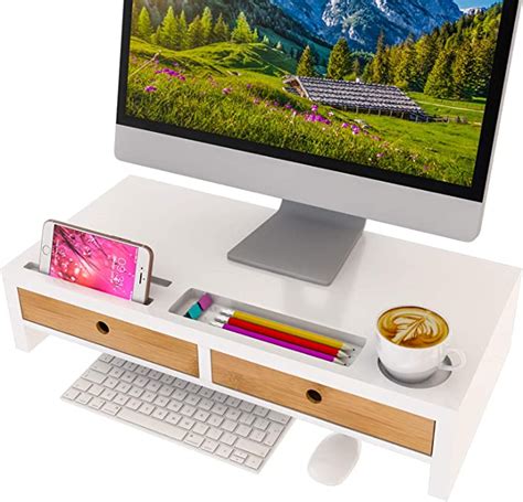 Computer Monitor Stand With Drawers White Wood Laptop