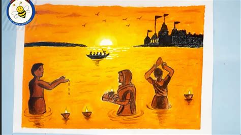 How To Draw Ganga River And Aarti Drawing Easy Ganga Utsav Ganga