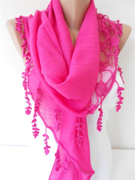 Hot Pink Lace Scarf Shawl Bridesmiads Gifts Bridal Accessories