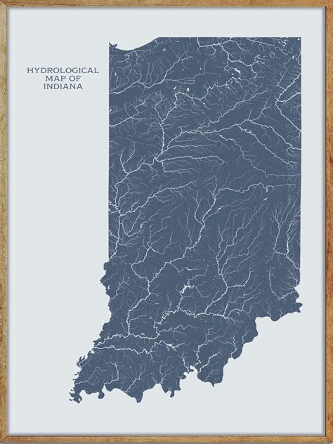 Indiana Hydrological Map Of Rivers And Lakes Indiana Rivers Etsy