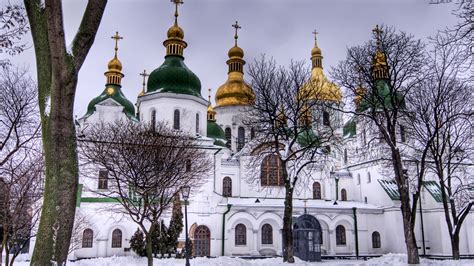 Saint Sophia Cathedral Kiev Winter Domes Ultra 3840x2160 Hd Wallpaper