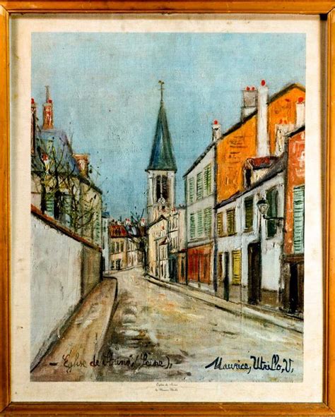 Eglise De Strins Maurice Utrillo Lithograph On Canvas