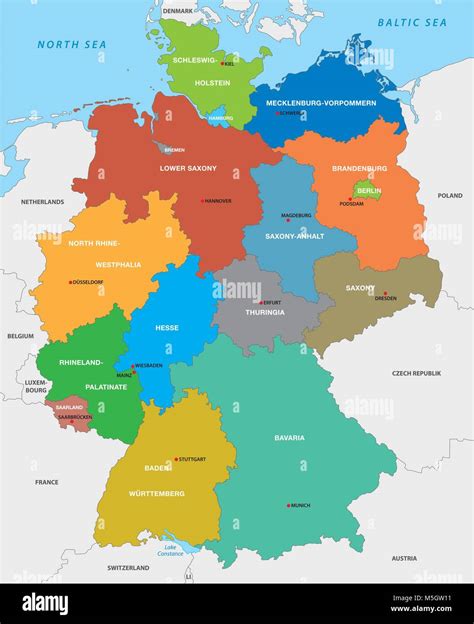 Administrative Map Of The Federal Republic Of Germany In English Stock