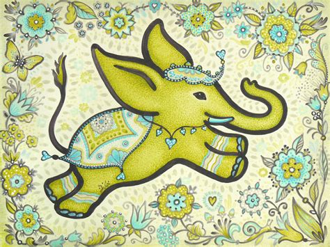 Lucky Elephant Moss Green Painting By Judith Grzimek Pixels
