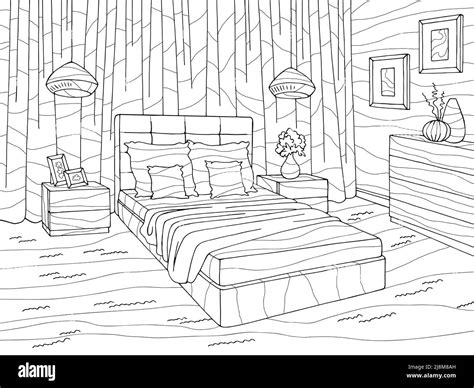 Bedroom Coloring Graphic Black White Home Interior Sketch Illustration