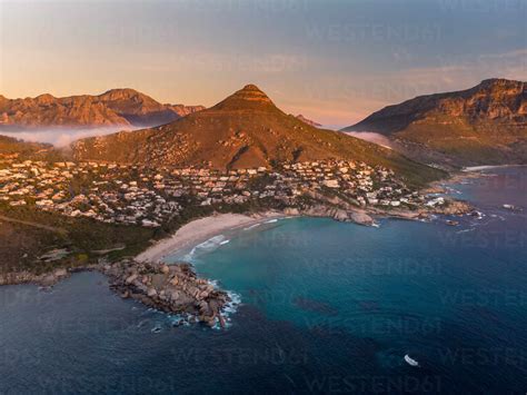 Aerial View Of Llandudno Beach At Sunset Cape Town South Africa Stock