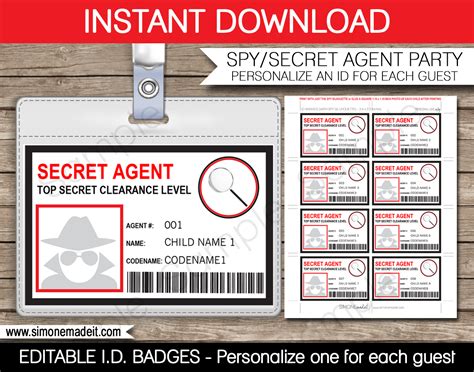 Spy Or Secret Agent Badge Template Red Spy Birthday Party Spy