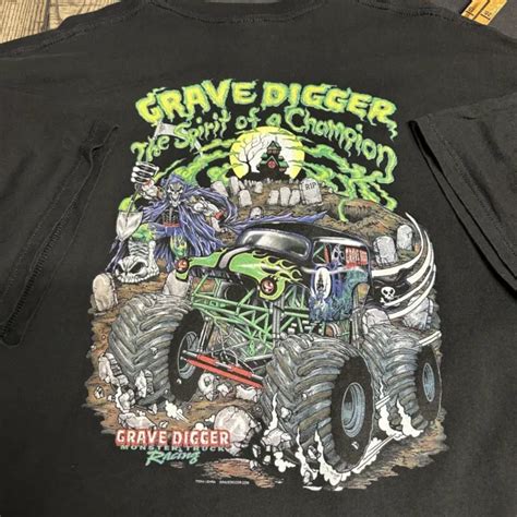 Vintage Y2k Monster Truck Monster Jam Grave Digger Aop Black T Shirt