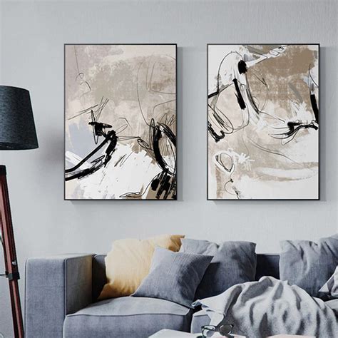 Wall Art Modern Abstract Beige 2 Sets Canvas Prints Poster Prints