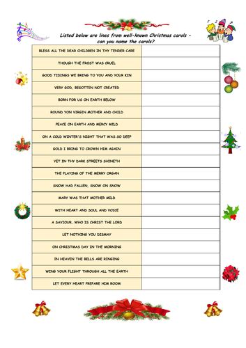 Christmas Carols Quiz Teaching Resources Christmas Carol Quiz