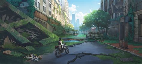 Wallpaper Anime Girl Apocalyptic Anime World Destruction Ruins