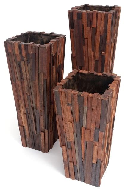 Salvaged Wood Planter Set Contemporary Indoor Pots And
