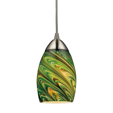 Westmore Lighting Umbrial Satin Nickel And Evergreen Glass Mini Modern Contemporary Art Glass