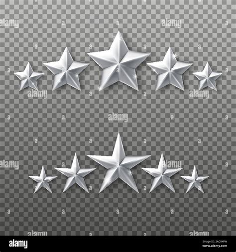 5 Silver Stars Rating Set Isolated On Transparent Background Stock