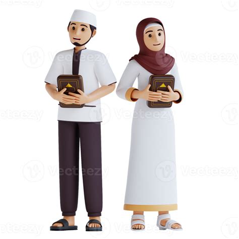 3d Render Muslim Man And Women Stand Carrying Al Quran 9312739 Png