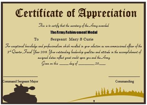 Army Certificate Of Appreciation Template 3 Templates Example