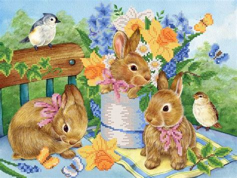 Картинки по запросу схема вышивки бисером кролика Bunny Art Vintage