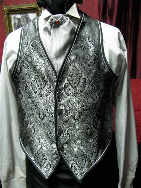Silver Brocade Steampunk Vest With Ascot Mens Large