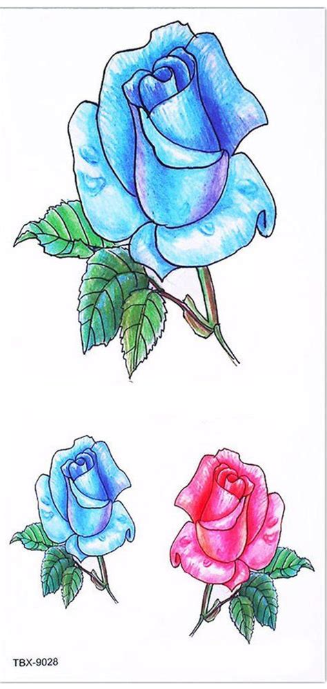 Traditional Neo Red And Blue Rose Temporary Tattoo Art Design Ideas Women