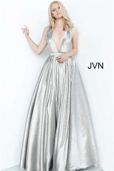 Jovani Jvn4187 Plunging Neckline Metallic Dress