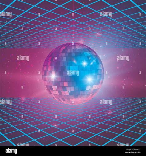 retro background with laser rays and mirror ball disco party 80s poster template vector