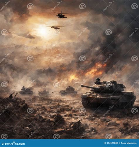 Military Action with Tanks on the Battlefield Stock Photo - Image of
